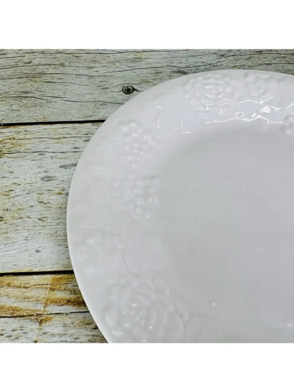 Gibson FOUR SEASONS White Embossed Fruit Floral Trellis Rim Salad Plates Set 4